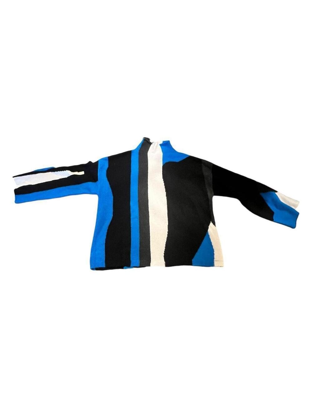DKNY Blue Abstract Striped Sweater